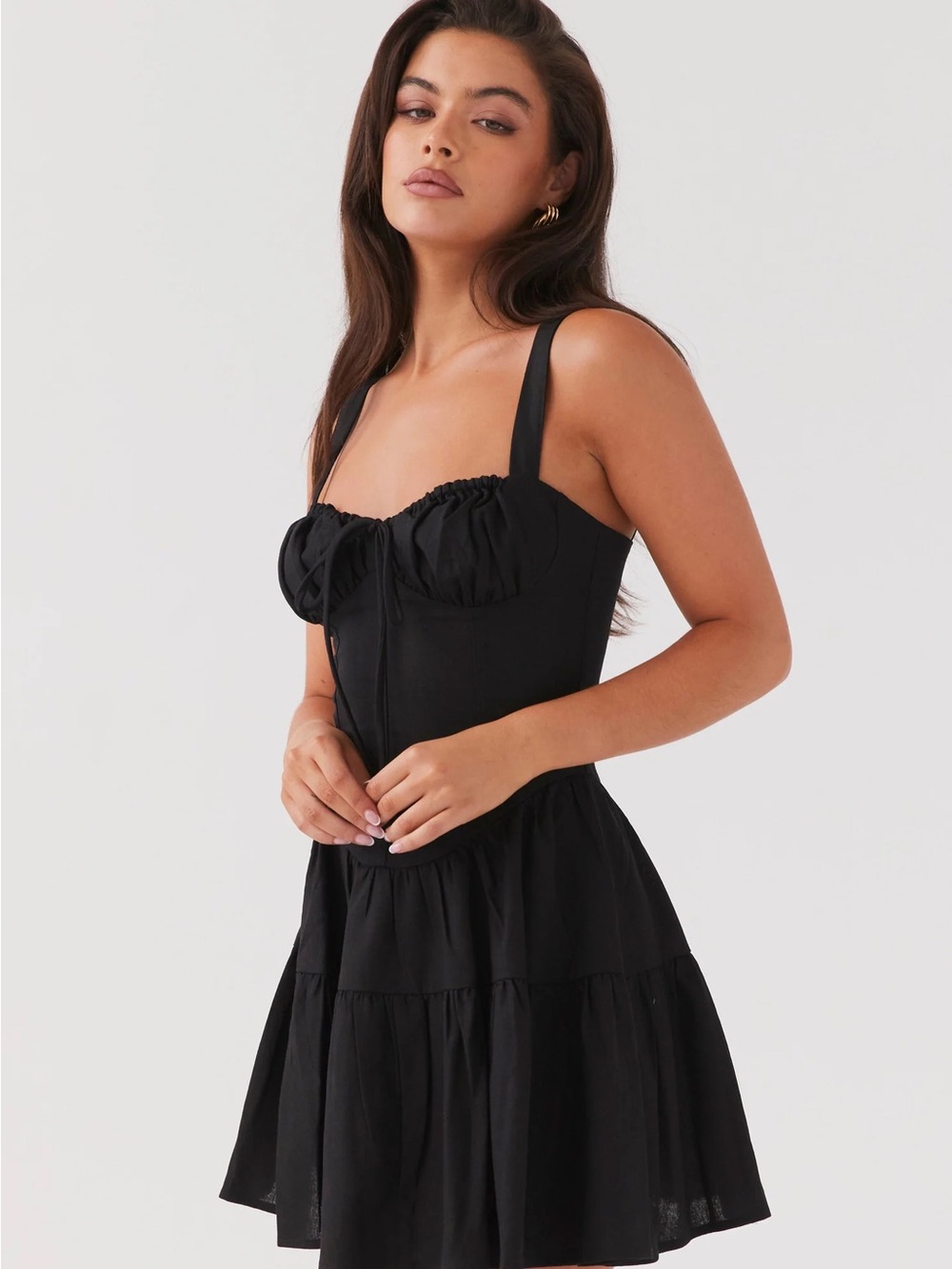 Peppermayo Lucie Corset Linen Mini Dress in black - Picture 3 of 7